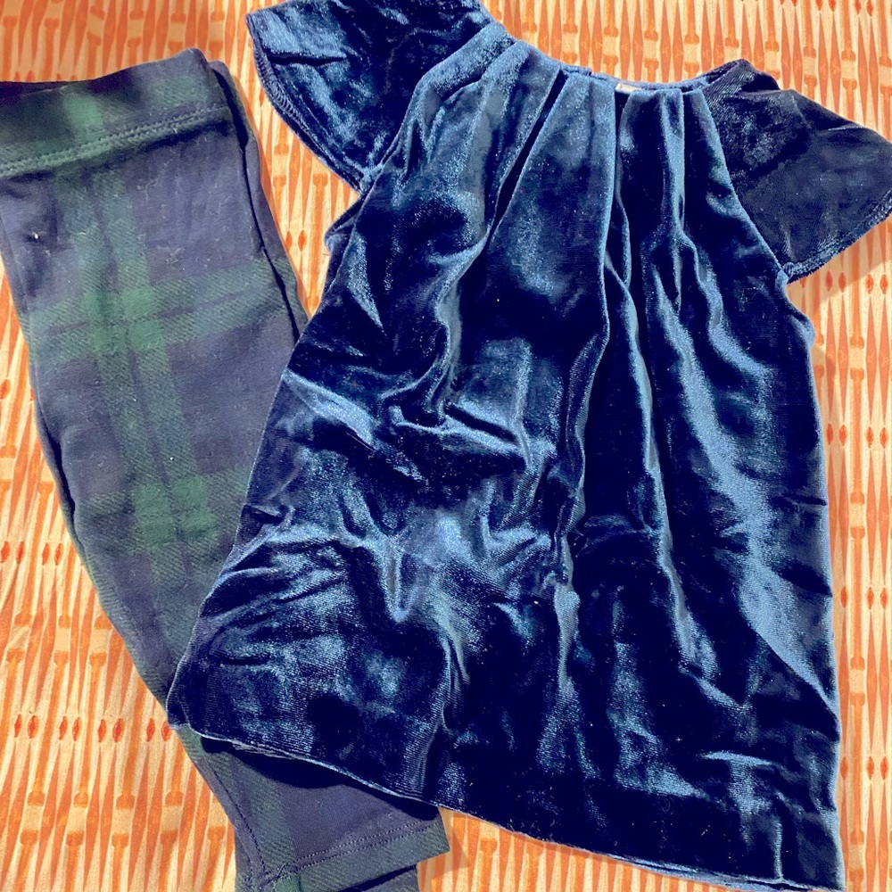 Velour top with plaid pants by Joe Fresh 3-6 months